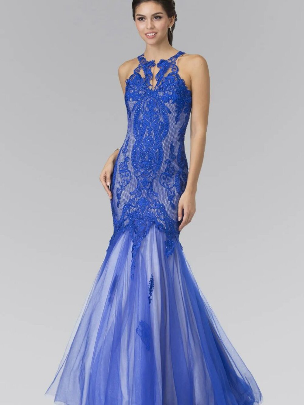NEW ROYAL BLUE Lace Halter Prom Gown Floor Length Formal Elegant GL2219